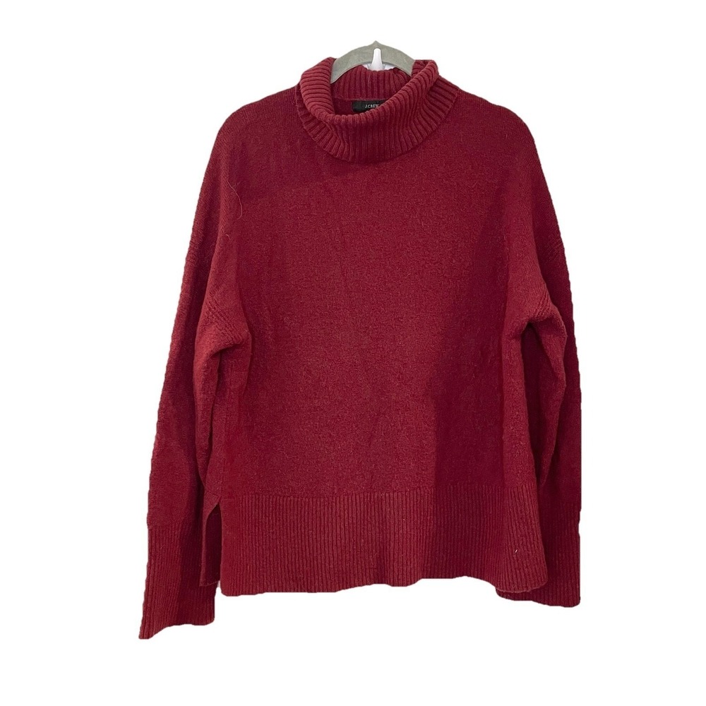 J Crew Mock Turtleneck Sweater S Burgundy Red Alpaca Merino Wool Soft Cozy BD143